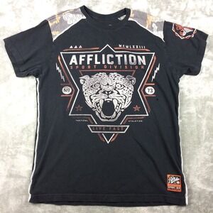 Affliction Sport T Shirt Mens Large Graphic Distressed Faded Black Holes Grunge